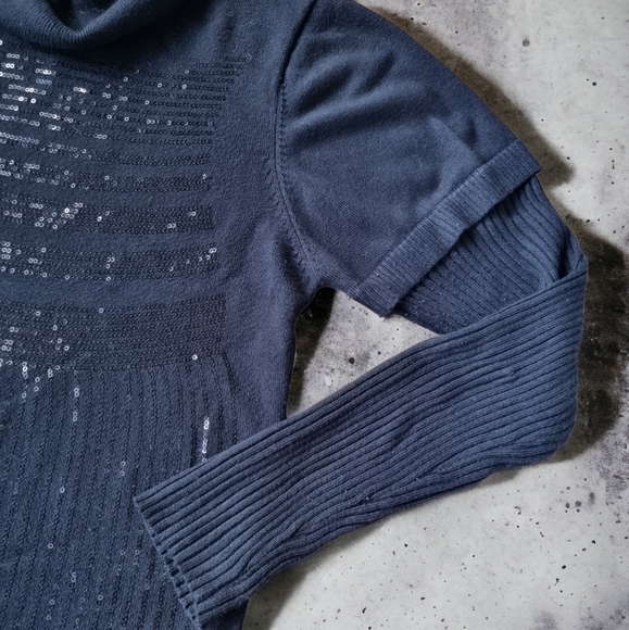 Lavena Sparkly 'Layered Look' Long Black Turtleneck Sweater - Picture 4 of 9